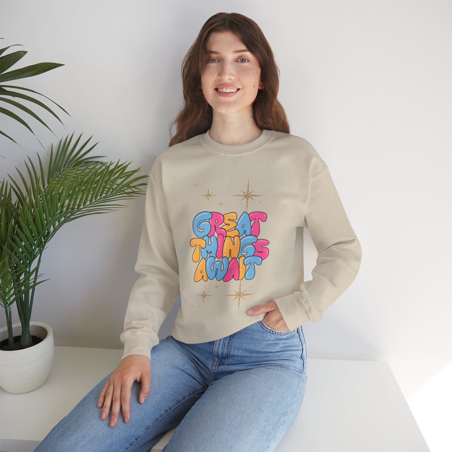 Great Things Await Women's Crewneck Sweatshirt - Cozy and Inspirational Casual Wear