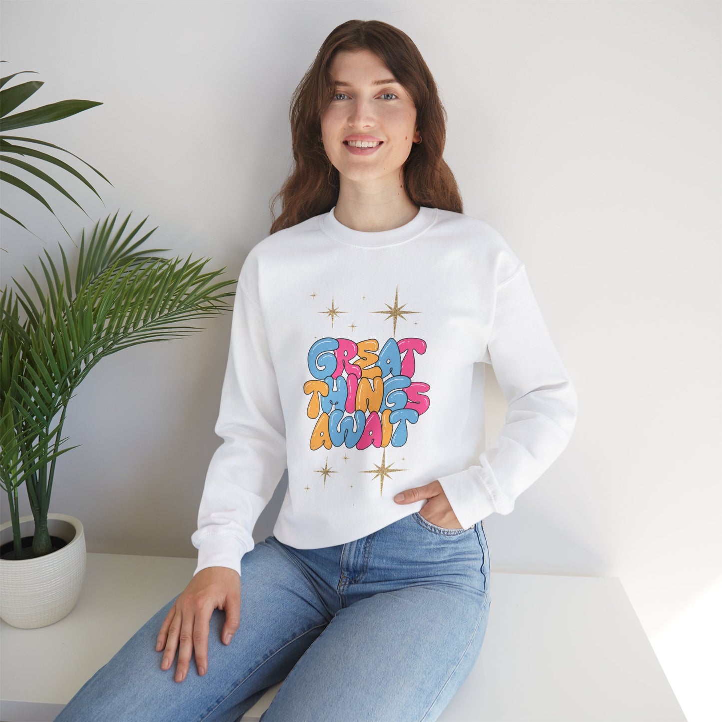 Great Things Await Women's Crewneck Sweatshirt - Cozy and Inspirational Casual Wear